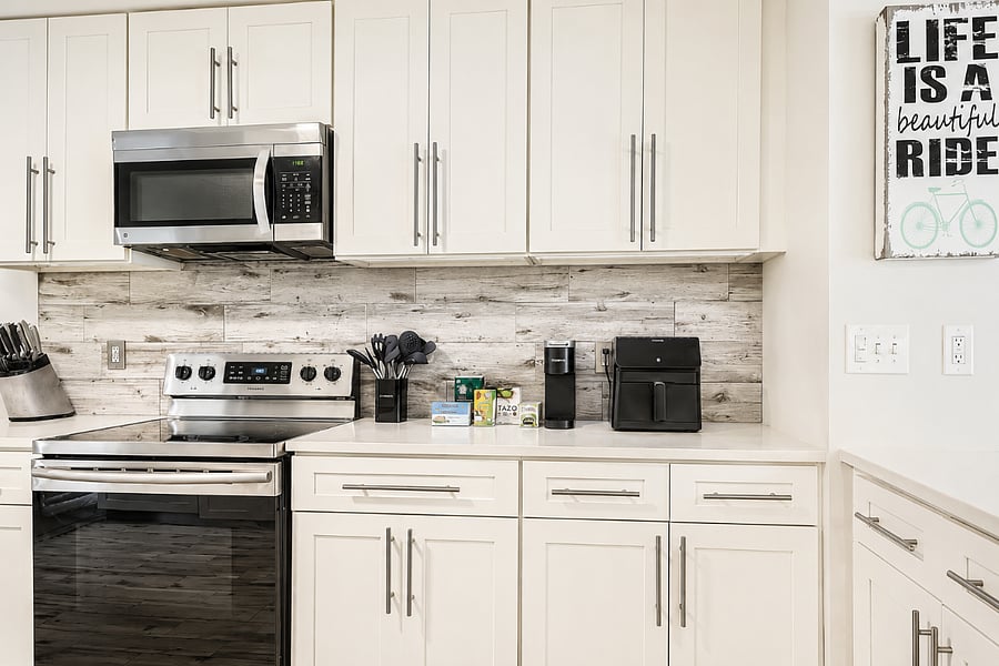 Everything you need to cook comfortably, with generous counter space and modern appliances.