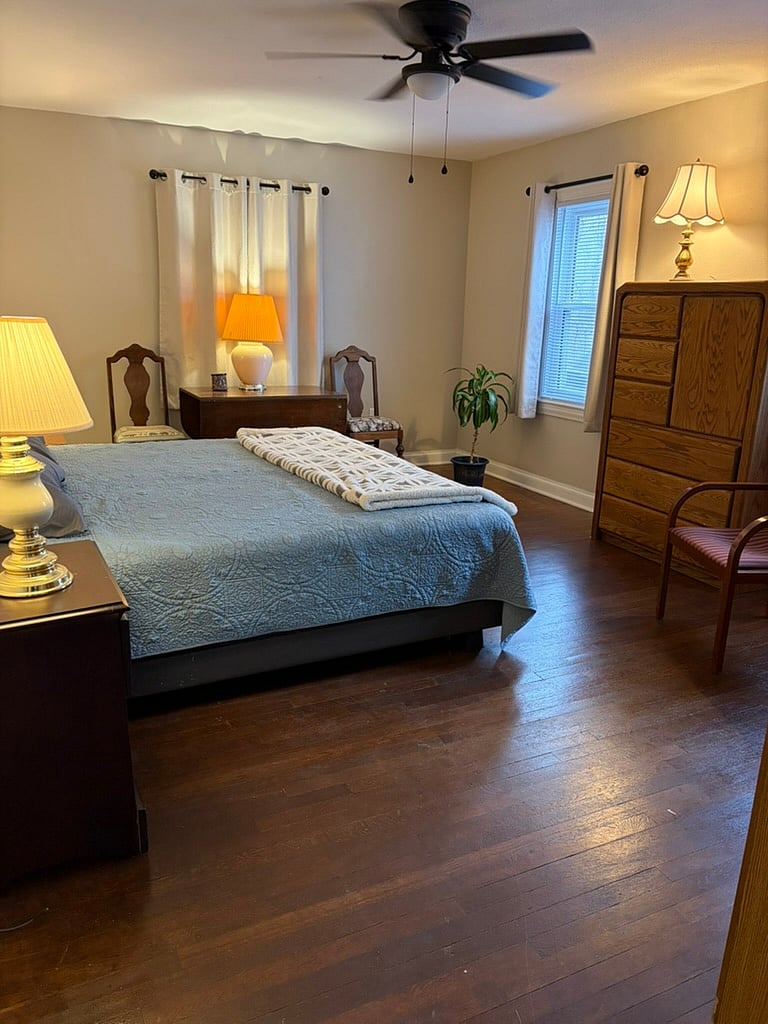 Main floor master bedroom; king bed