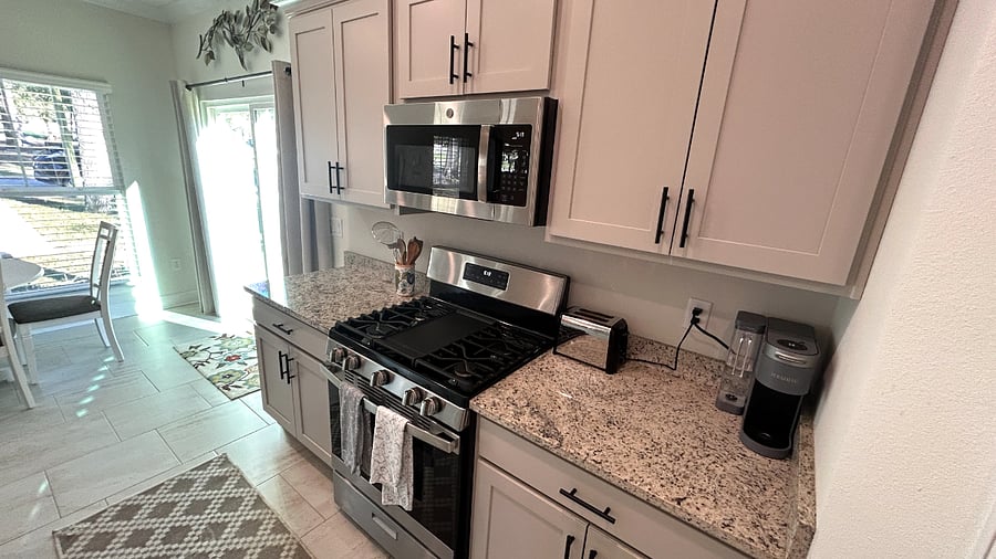 Gas stove, microwave, and Keurig