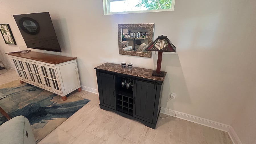 Bar with transom window above
