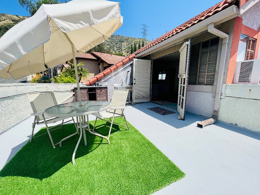 Patio lounge with French door access to main room.