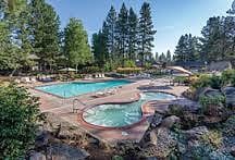 Outdoor pools and hot tub area