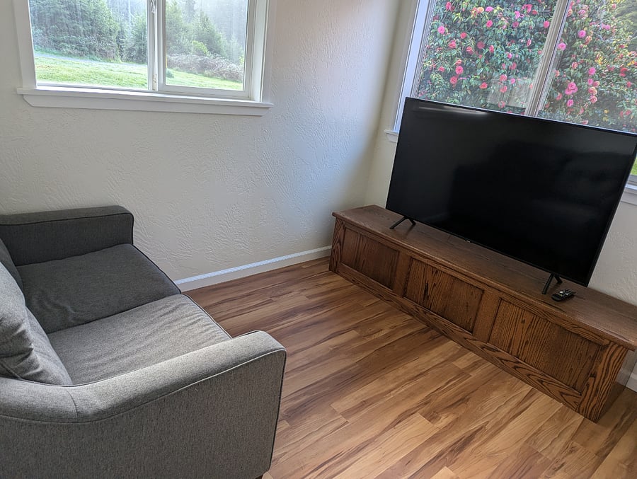 Media room with TV and loveseat