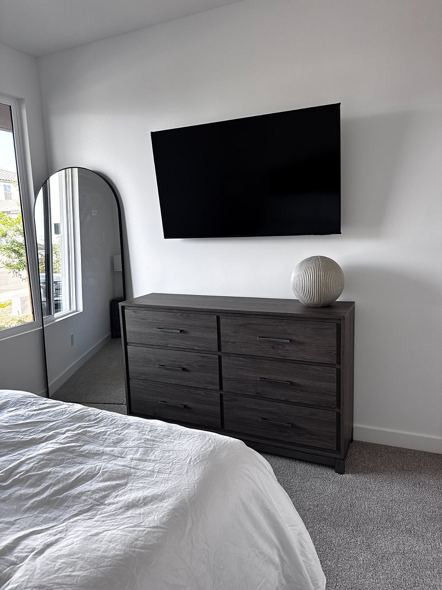 6 Drawer Dresser, Smart TV, full-length mirror, room-darkening shades