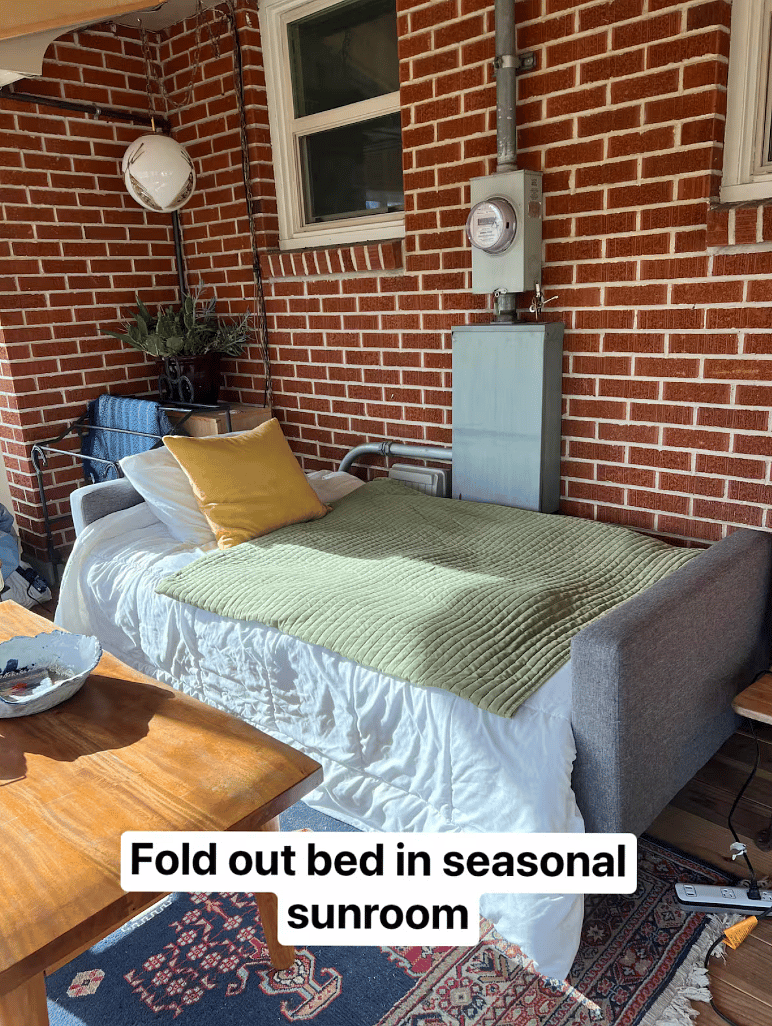 fold out bed available in seasonal sunroom