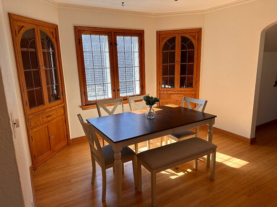 Sunny dining space perfect for meals or working from home