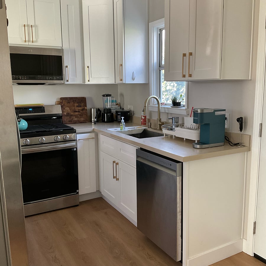 Kitchen Area with dishwasher, microwave, stove