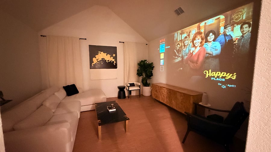 Game room with projector and speaker