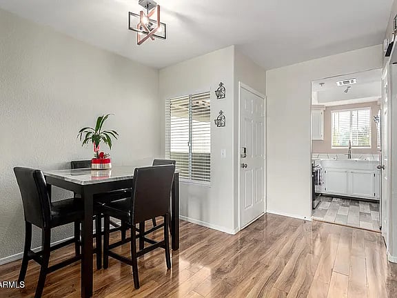 Dining area, Front Door and Kitchen