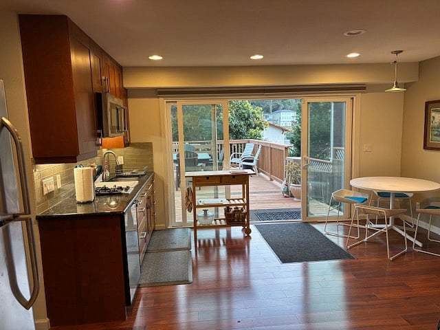 Kitchen and Dining area looking out on the deck
