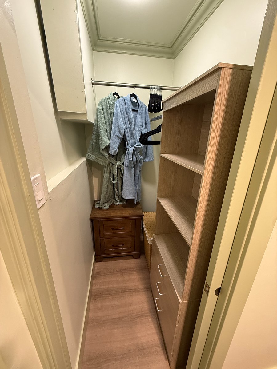 Mini Walk-In Closet with Storage + Luxury Bath Robes