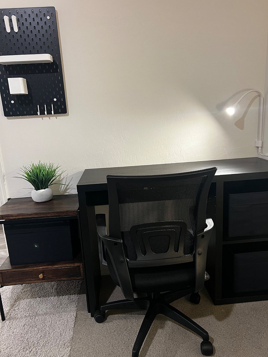 Room 3 / Master BR - Desk Table and swivel chair, wall organizer/peg board, and side table.