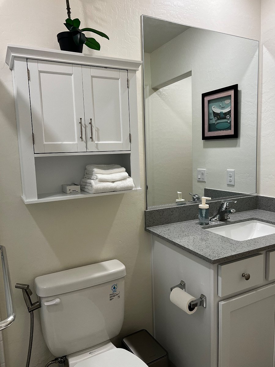 Full Bathroom 2 / Master BR - Toilet Bowl with Bidet/Water Sprayer, cabinets with towels, walk-in closet.
