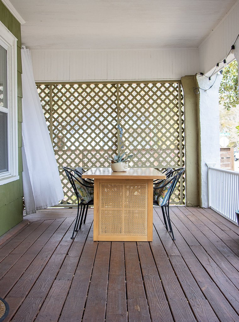 30ft Front Porch with Dining Table and String Lights