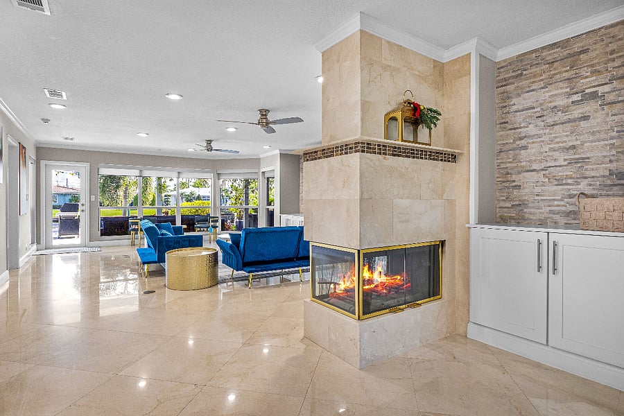 Living Room with back yard view