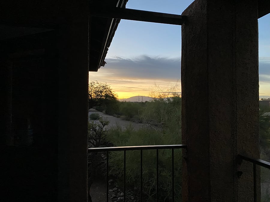 Sunrises on the balcony play out like the days opening scene, featuring mountain horizons.