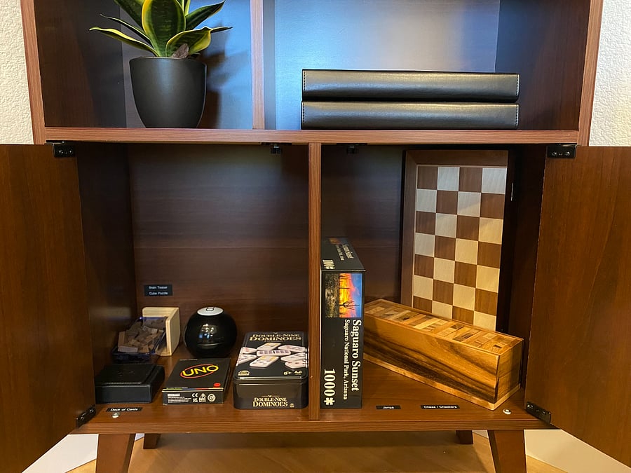 Whether youre playing solo with a jigsaw puzzle or having a game night with friends and family, this bookcase has you covered.