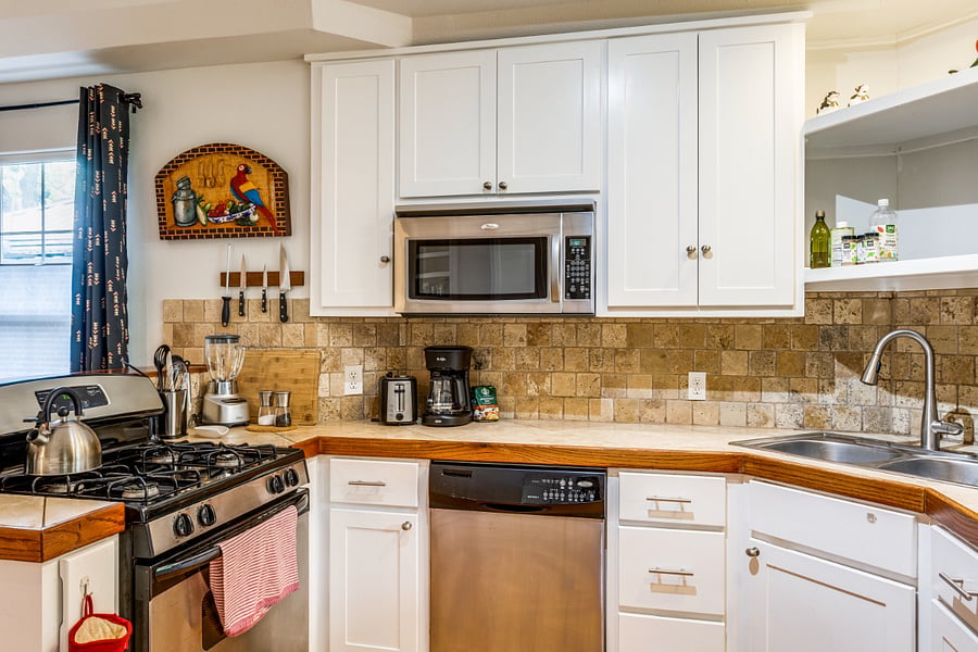 Fully stocked kitchen.