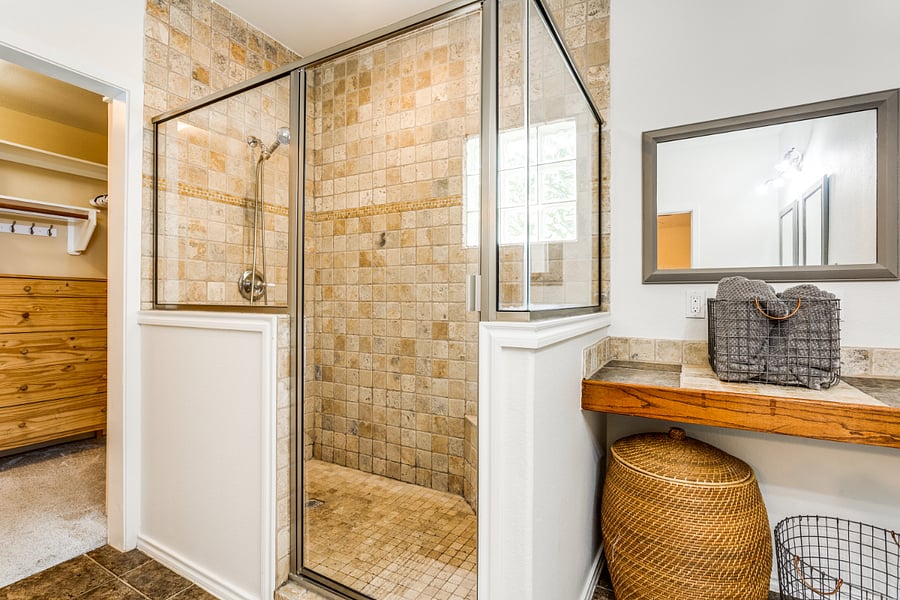 Large walk-in shower in the primary bathroom.