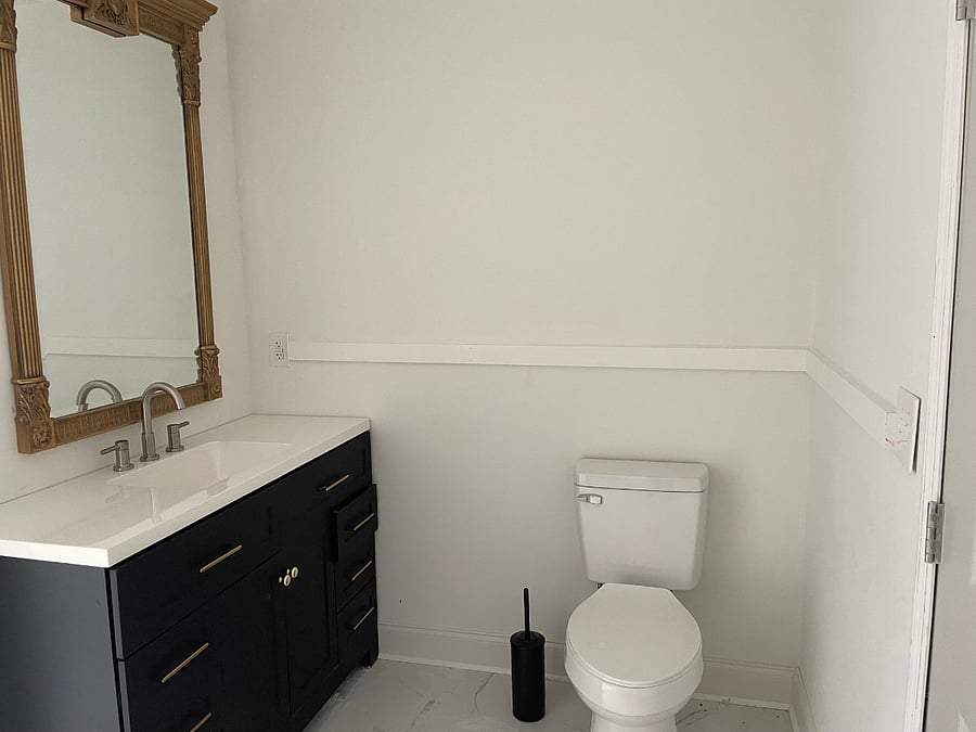 Upstairs bathroom, large spacious area complete with a bathtub shower.