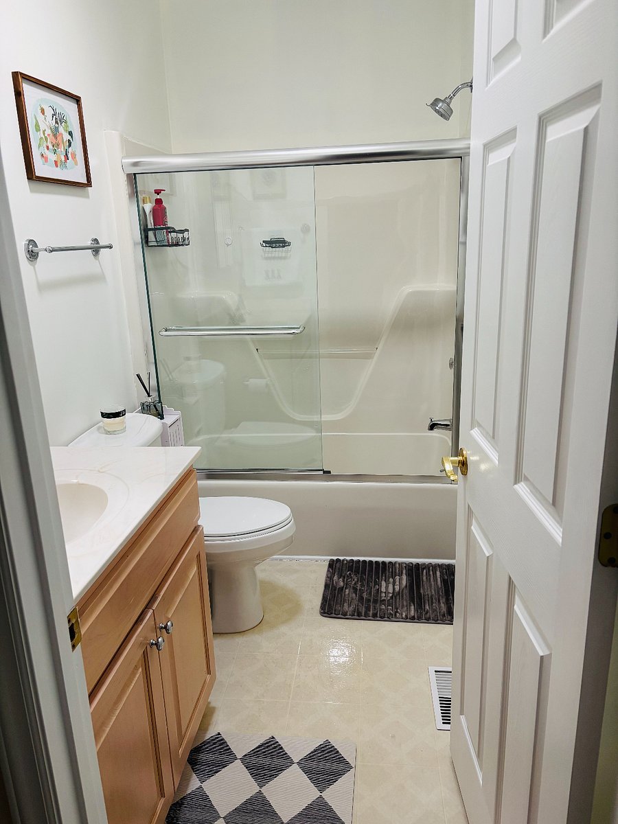 Your private bathroom includes a shower/tub combo, cleaning products, and a hair dryer. 