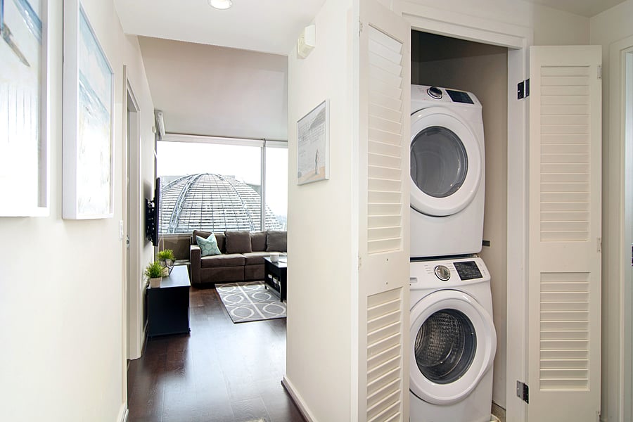 Large full size washer and dryer front loader inside the condo. This is not shared with anyone else. Its your own washer and dryer. 