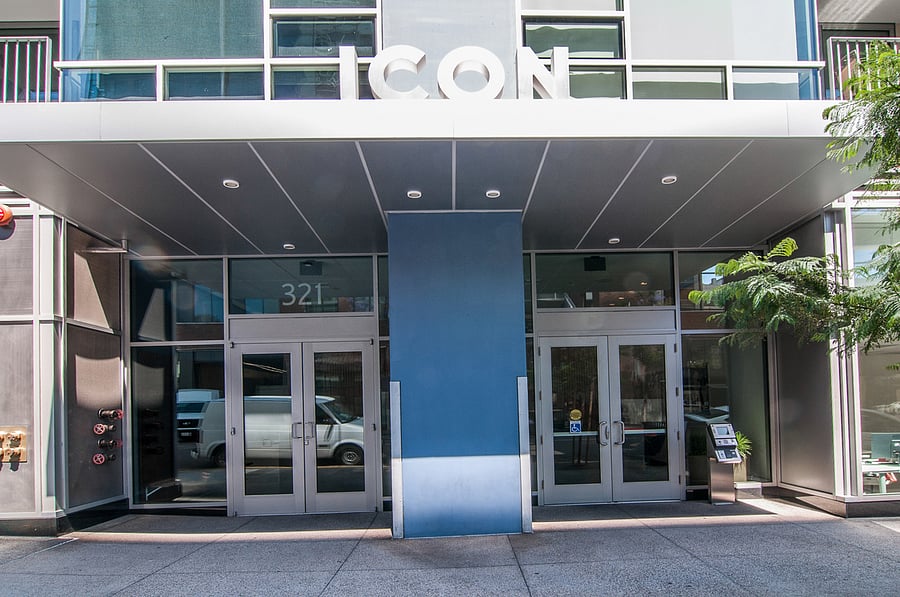 Front entrance to the chic ICON Building