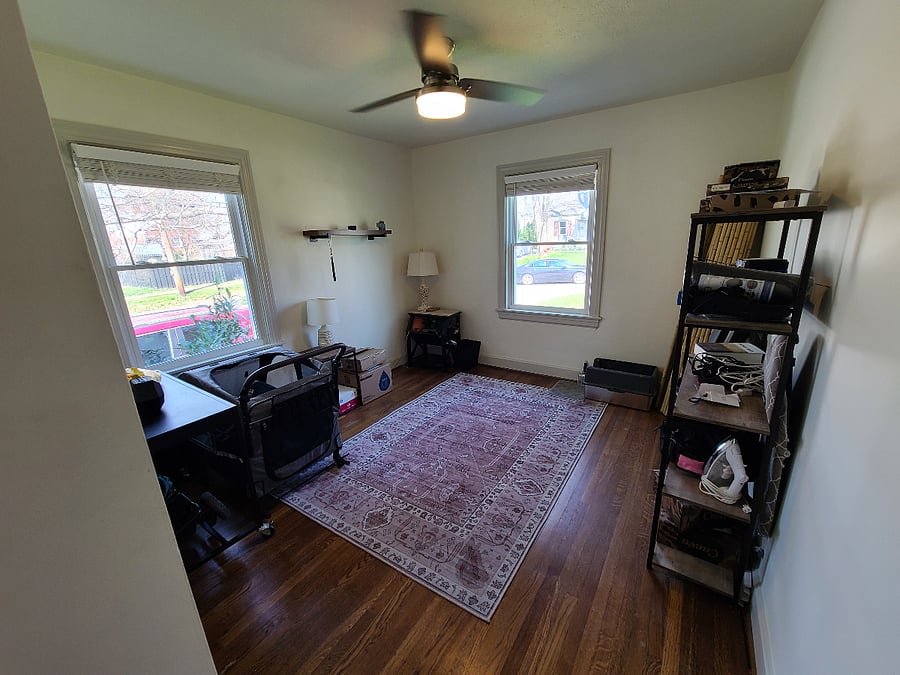 Will furnish with couch and TV to give us both more privacy when needed. This clutter will soon be removed