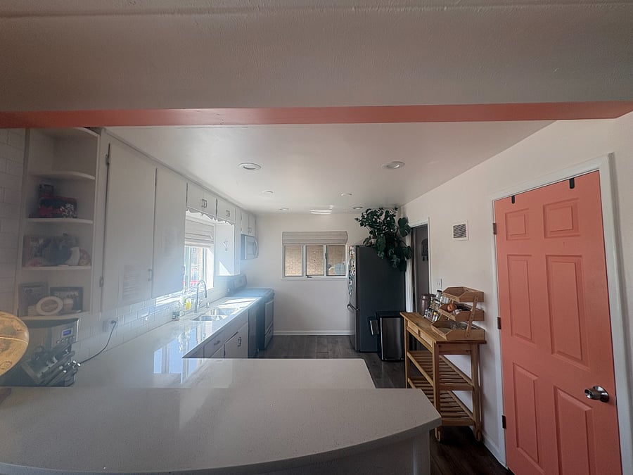 full kitchen, open floor plan connecting it with the dining and living areas!