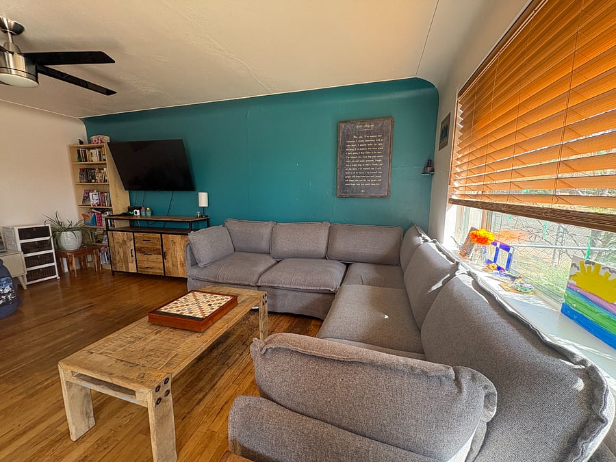 new couch can be adjusted, wooden blinds can be adjusted, bookshelf, table and furniture by Rare Finds