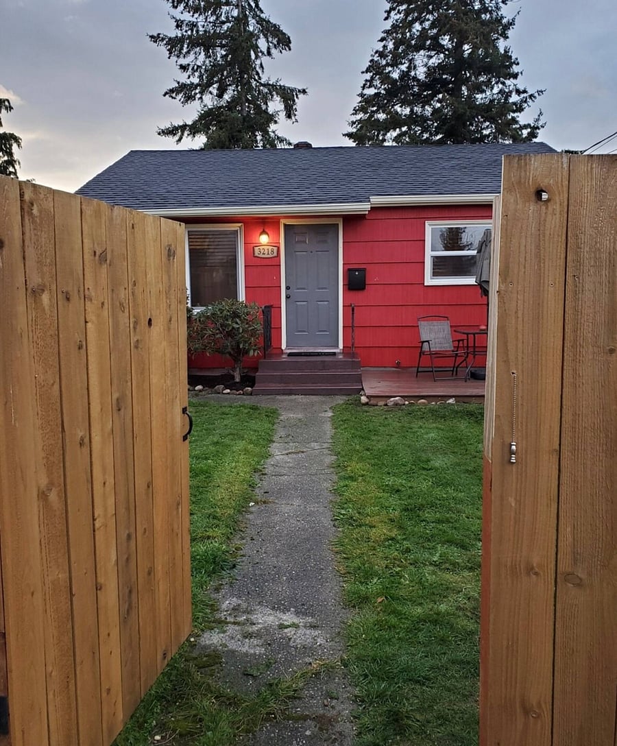 Fully fenced yard, entrance to home
