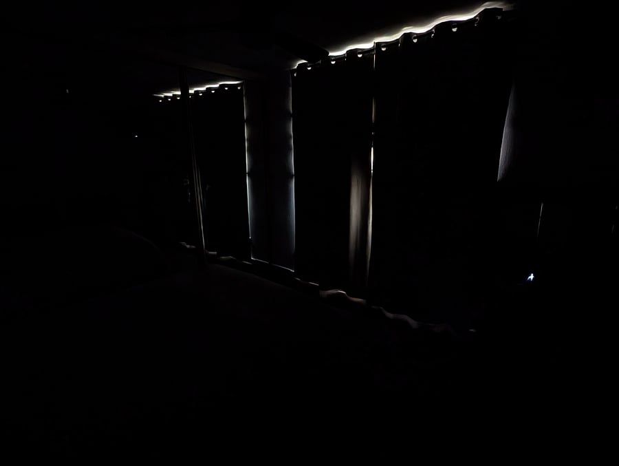 The middle of the day with the blackout curtains