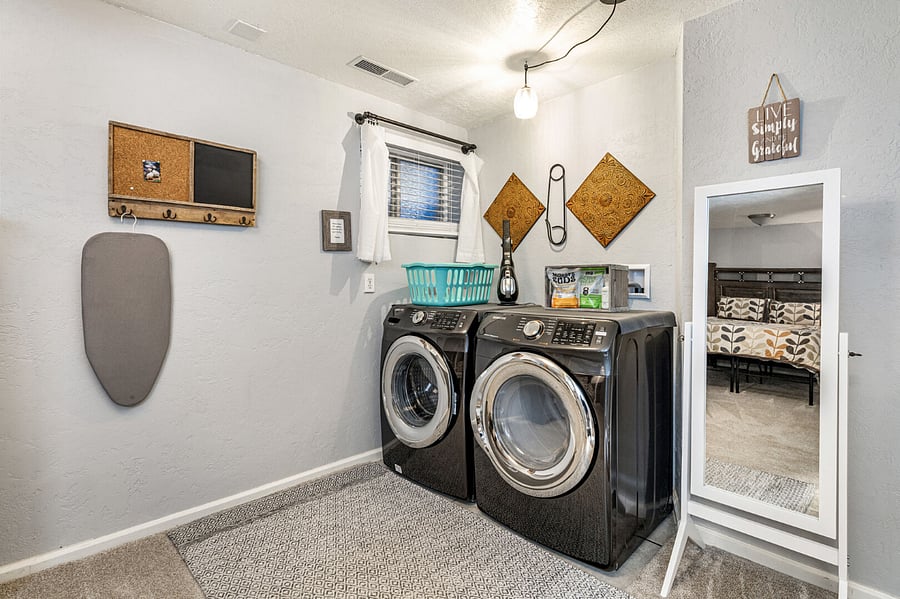 High efficiency washer and dryer inside the home. Iron & ironing board. Full size mirror. 