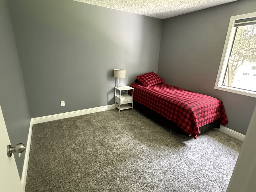 Three are two bedrooms with Twin beds and extra space for personal items.