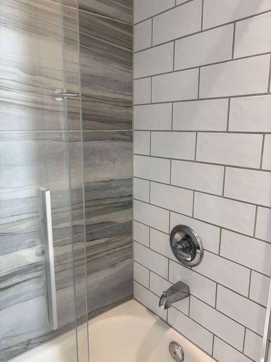 Shower tile and glass doors