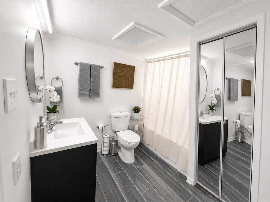 Full bathroom with bathtub.
