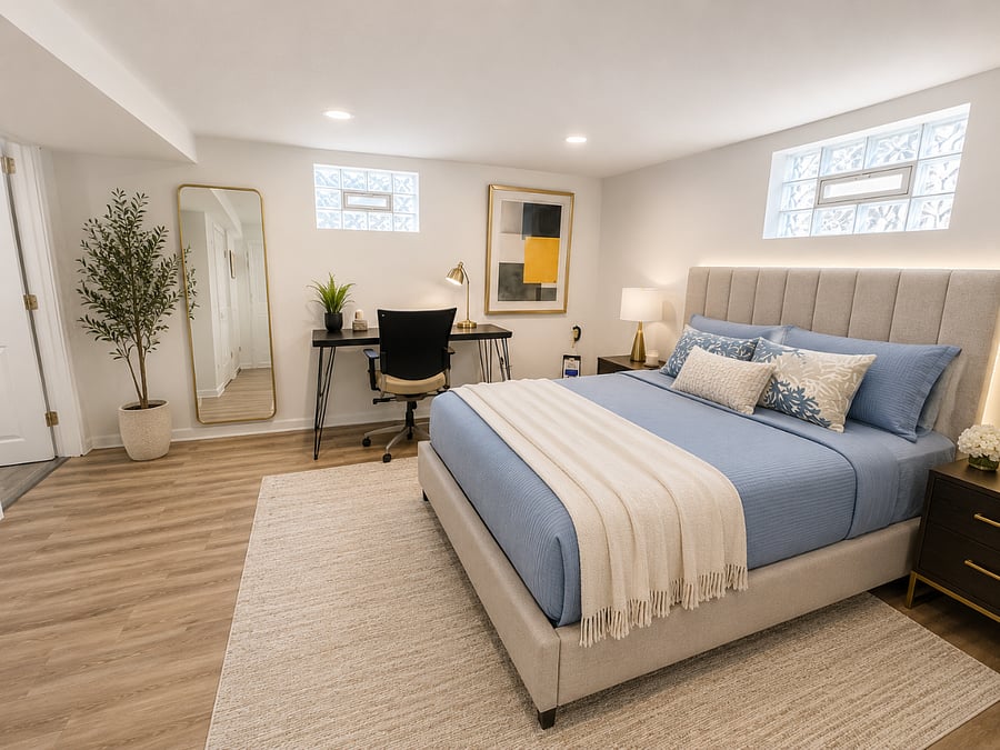 Primary bedroom with queen bed.