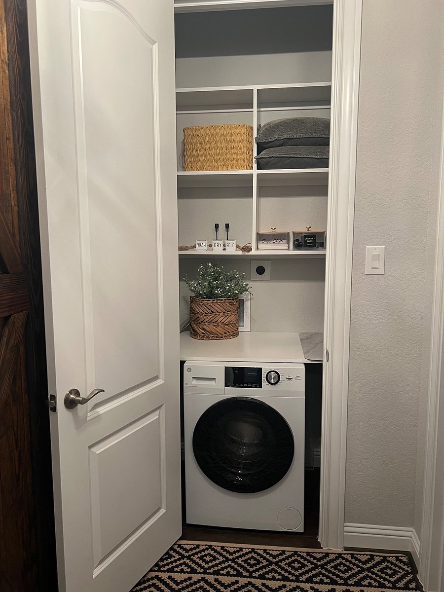 Brand new GE washer dryer combo and plenty of storage.