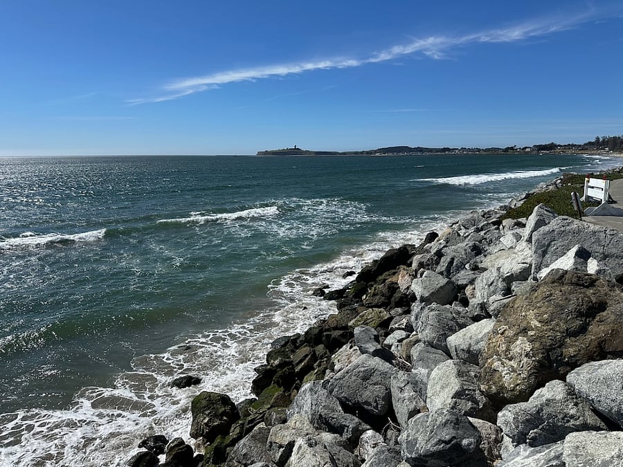 Photo taken from the Half Moon Bay Coastal Trail, <100 yards away looking north towards Princeton Harbor and the famous Mavericks wave. Fun Fact: This house played an important role in the discovery of Mavericks wave.