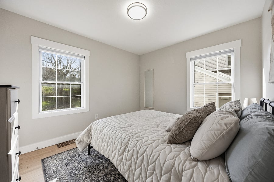 Blackout blinds in the primary bedroom