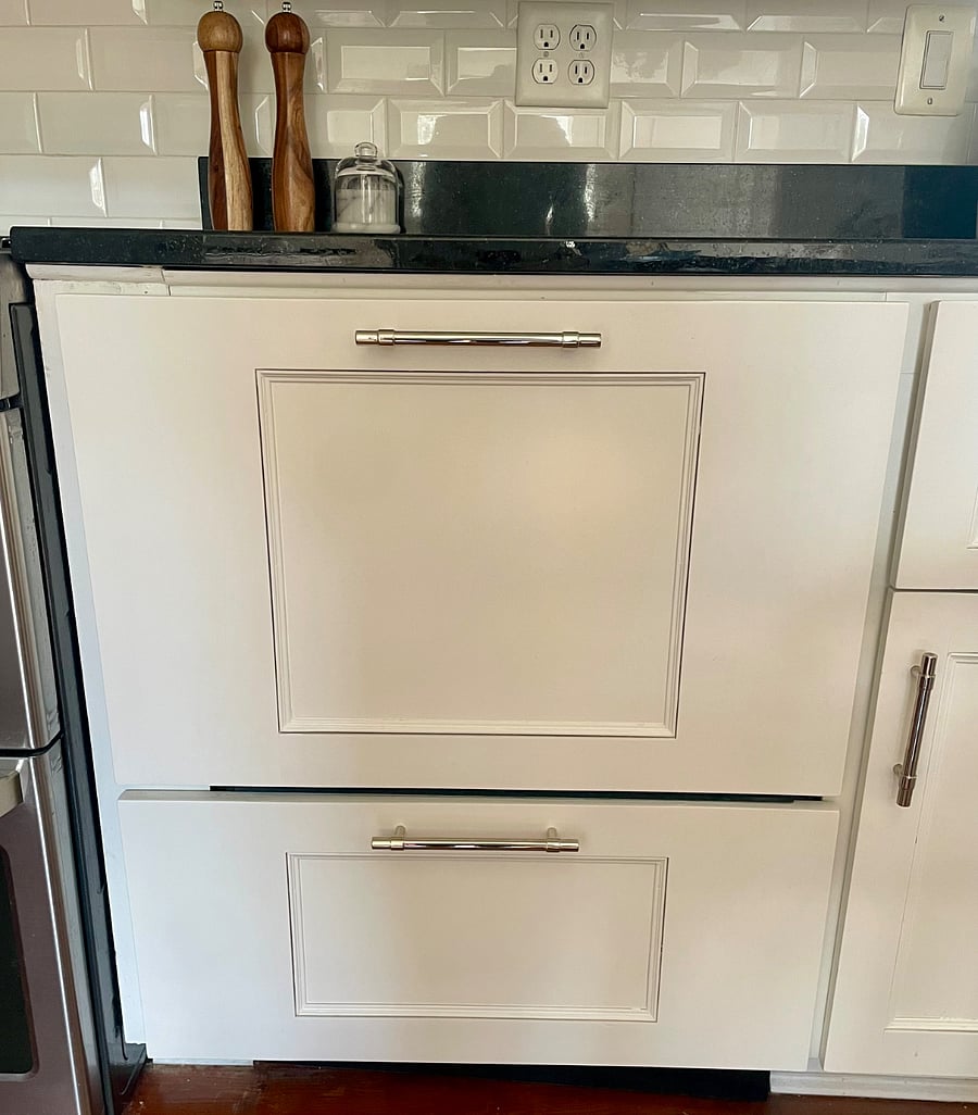 Brand new two drawer dishwasher is very convenient for running small loads. 