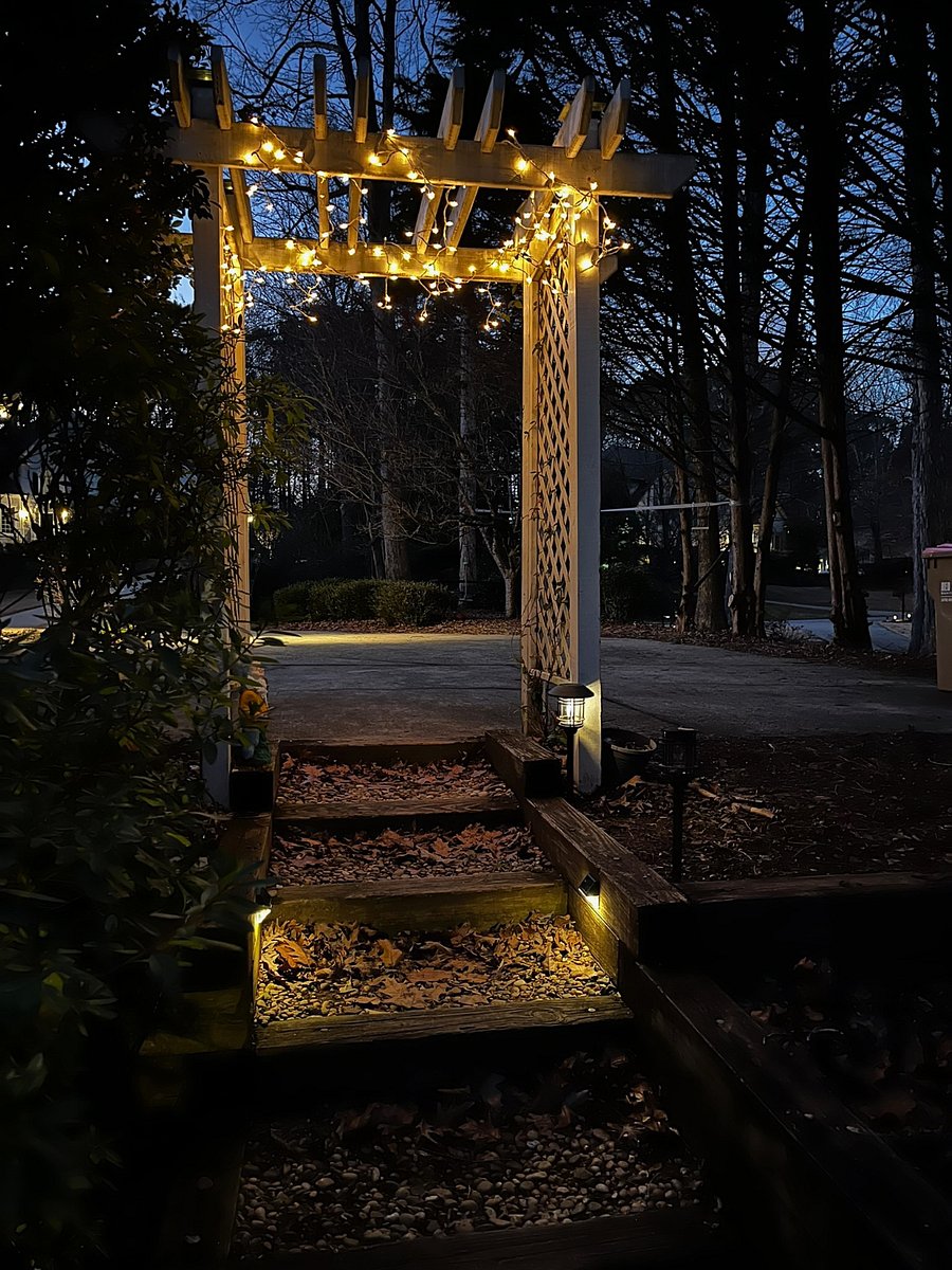 Arbor and parking area (two sets of motion activated flood lights).