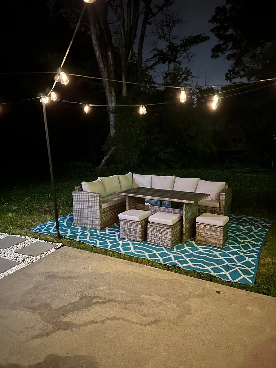 Gather around outdoor table and seating for relaxed meals, games, and laughs