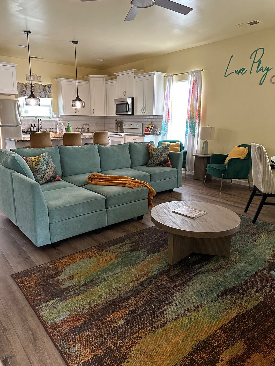Open-concept living keeps meals, movies, and conversations connected