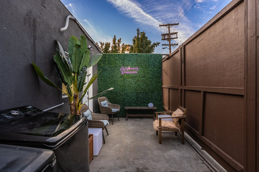 Private outdoor patio with modern seating