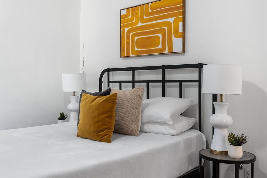 Drift off, relax, and experience restful nights in this serene room.