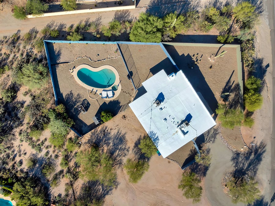 Birds-eye view of your private Tucson retreat  complete with pool, spa, and plenty of space to unwind.