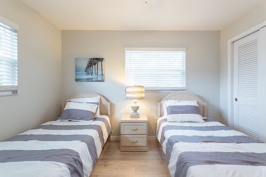 Twin room with memory foam mattresses, dresser & large closet