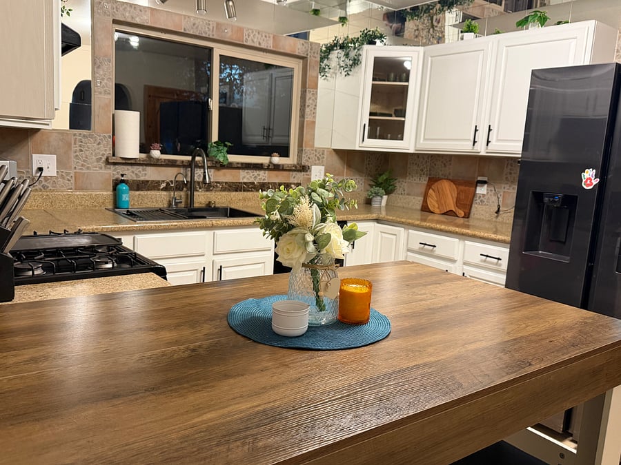 Fully stocked kitchen designed for extended stays with cookware, dishes, microwave, toaster, air fryer, crockpot, drip coffeemaker, Keurig, Tea kettle, and more.  Perfect for daily meals and entertaining.