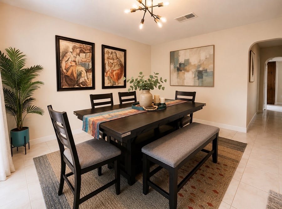 Enjoy meals, coffee, or work sessions in this spacious dining area featuring comfortable seating, warm modern dcor, and an inviting open layout designed for connection, relaxation, and everyday comfort.